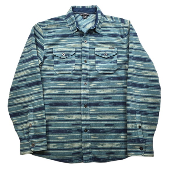 Eddie Bauer Other - Eddie Bauer Fleece Shirt Mens Medium Teal Blue Native Stripe Pattern Colorful